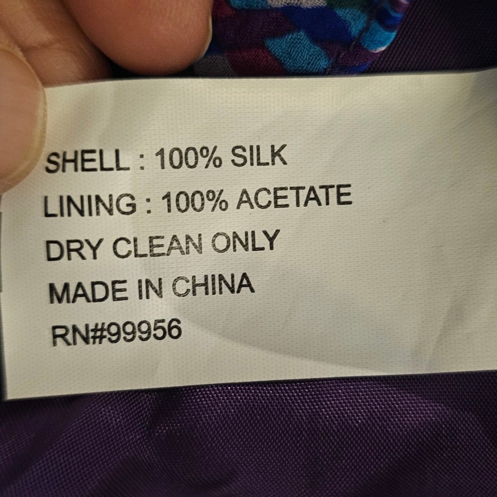 236. Shoshanna Shirred Pixie Stix Strapless Silk Dress Purple Blue Geometric 0 - Picture 7 of 7